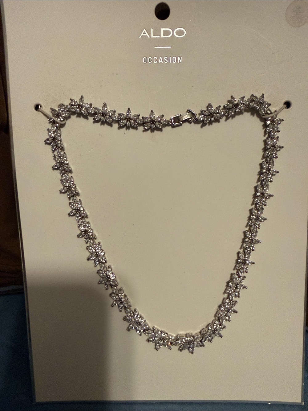 ALDO Silver Crystal Floral Choker Necklace